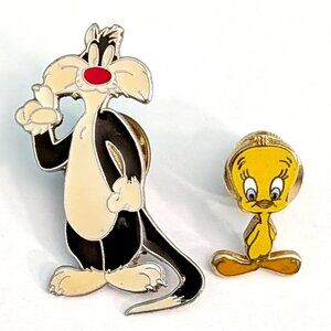 Vintage Tweety Bird Sylvester Cat Pins Looney Tunes Enamel Brooch Collectible